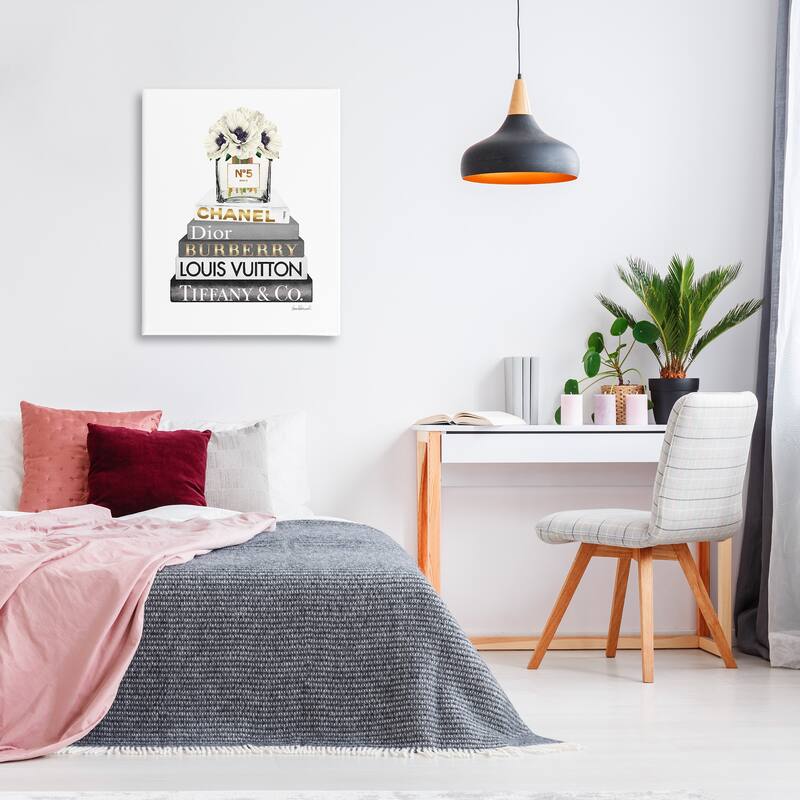 Stupell Blooming White Floral Display on Glam Designer Bookstack Canvas Wall Art - Multi-Color