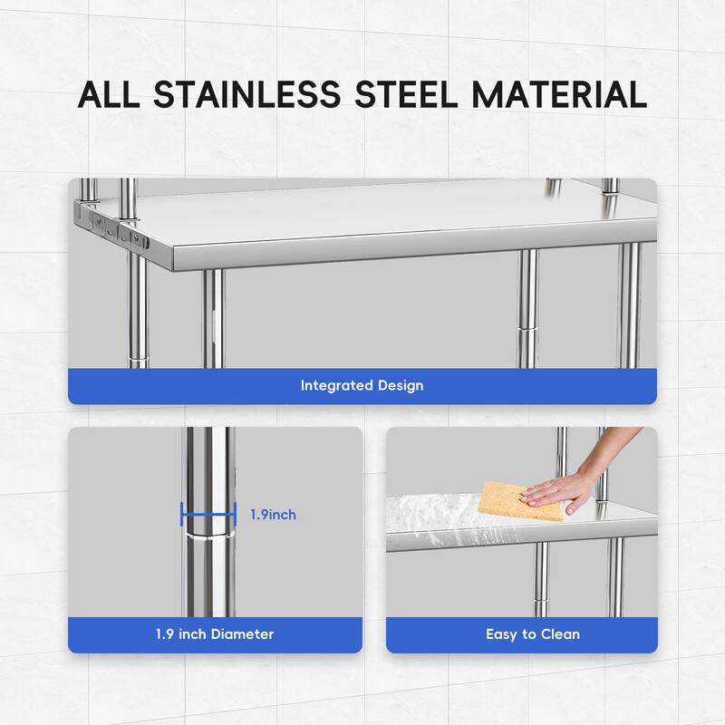 36 x 24 Inches Stainless Steel Work Table with Overshelves
