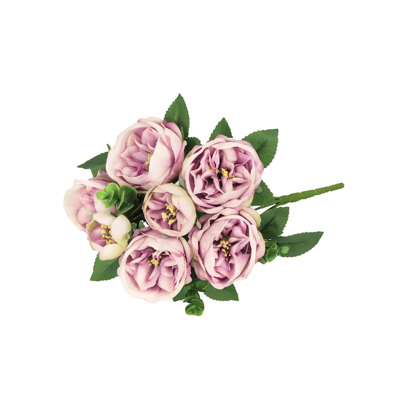 Set of 4 Mauve Artificial Cabbage Rose Flower Stem Bush Bouquet 13in - 13" L x 8" W x 8" DP