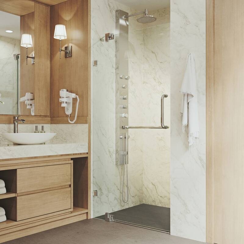 VIGO Pirouette Frameless Pivot Shower Door - 36" to 42" W x 72" H - Chrome