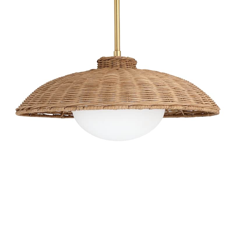 Belleville Boho Rattan Pendant Light with Shade and Glass Diffuser