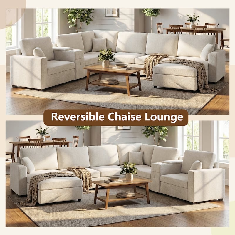 GDFStudio - 134" Modular Chenille U-Shape 5-Seat Sectional Sofa with Storage