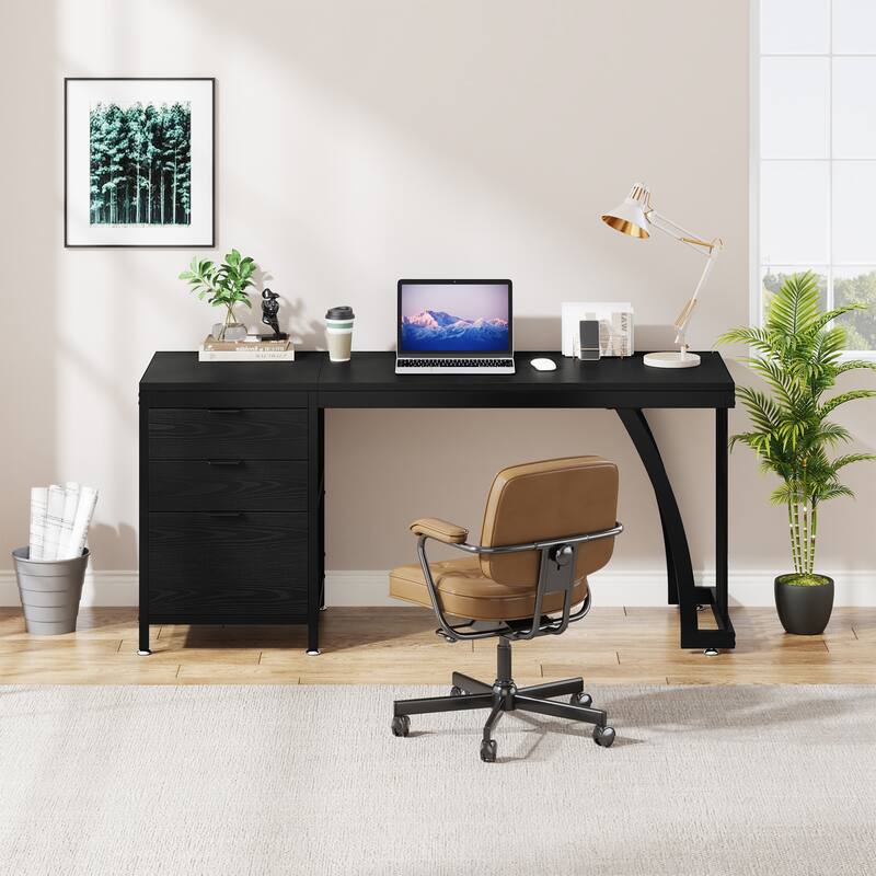 59 Inch Computer Desk with 3 Drawers, Industrial PC Desk Study Writing Table Workstation with File Storage, Home Office Desks
