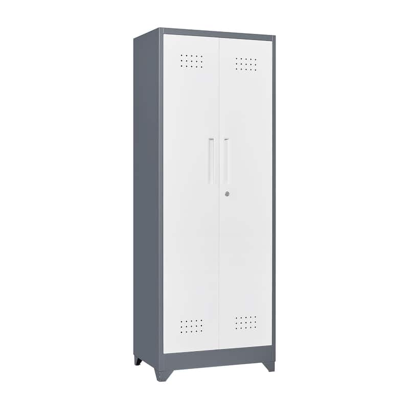 Metal Storage Cabinets, Cleaning Tool Cabinet with Locking Door - White