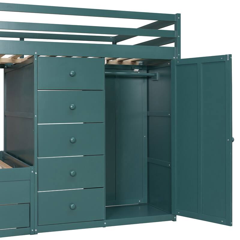 Full Size Bunk Bed with Built-in Drawers, Wardrobe & Ladder by Harper&Bright Designs