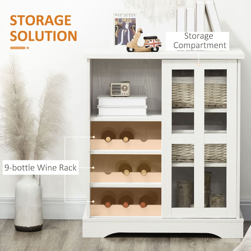 HOMCOM Modern Buffet Cabinet, Kitchen Sideboard with Wine Racks, Sliding Glass Door, Storage Shelves for Living Room