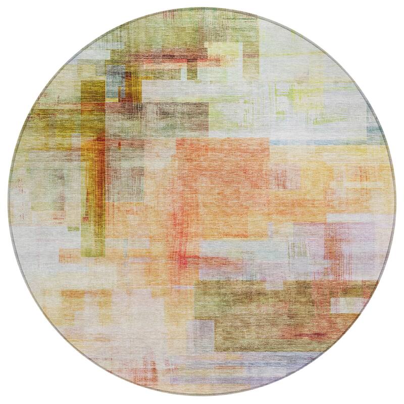 Machine Washable Indoor/ Outdoor Contemporary Abstract Chantille Rug