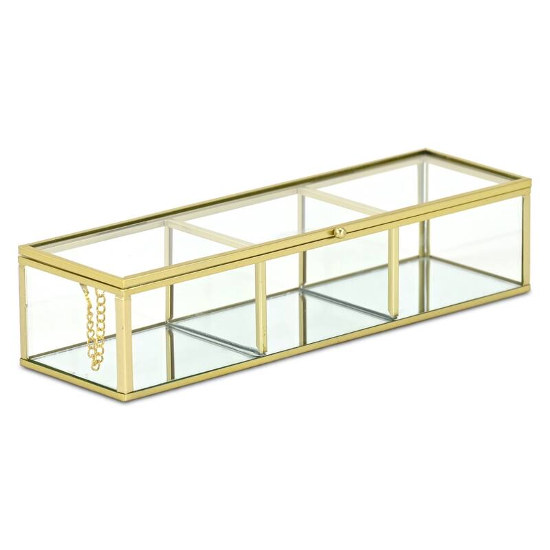 Verena 10.6" Mirrored Glass Display Box with 3 Compartments - N/A