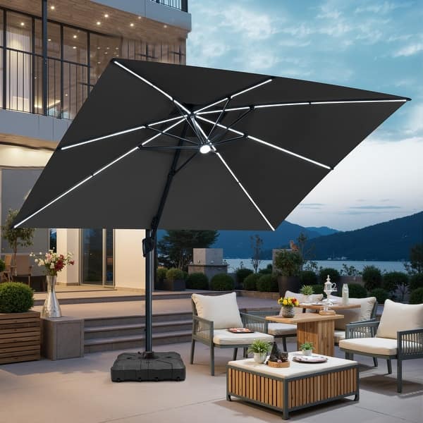 10 X 13 FT Outdoor Patio Cantilever Umbrella with Solar Lights All-Weather Wheeled Base Double Canopy 360 Rotation Tilt - Bed Bath & Beyond - 43587154 10 X 13 FT Outdoor Patio Cantilever Umbrella with Solar Lights All-Weather Wheeled Base Double Canopy 360 Rotation Tilt - Bed Bath & Beyond - 43587154
