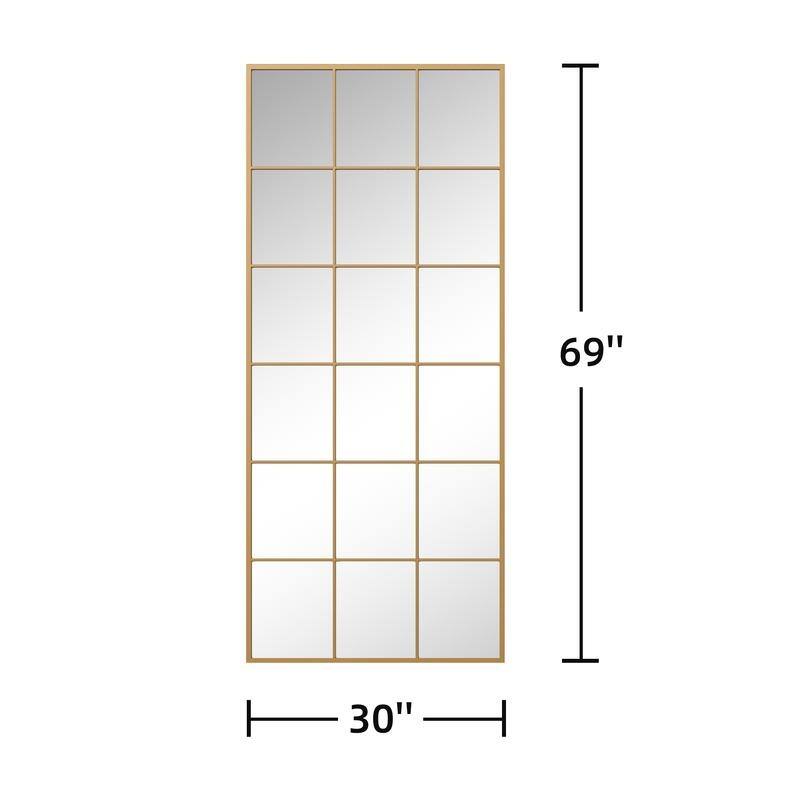 Wrought Iron Grid Full Length Arch Rectangle Frame Window Mirror Freestanding
