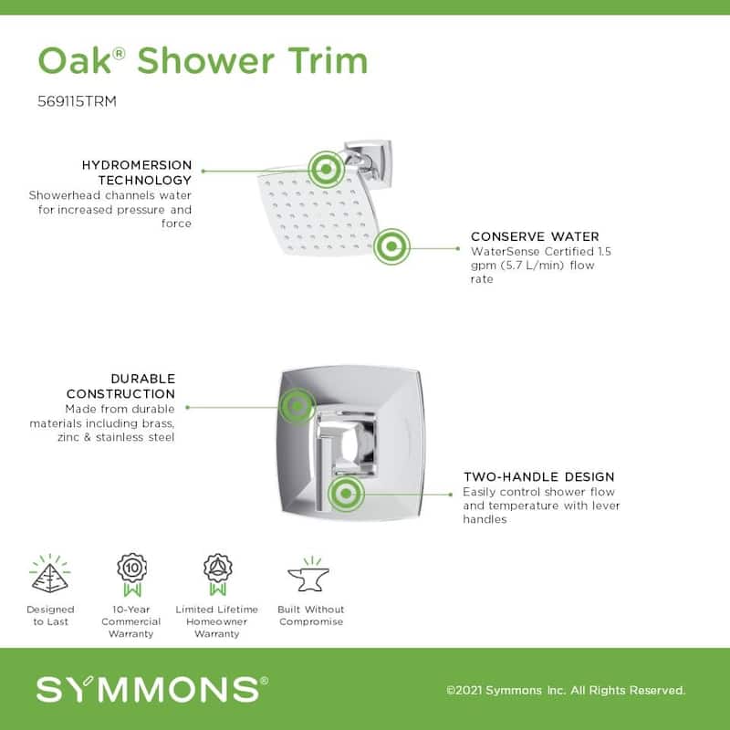 Symmons 569115TRM Oak Shower Only Trim Package with 1.5 GPM Single