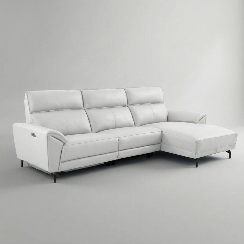 Furniture of America Fynae Modern Leather L-Shaped Sectional Recliner with Chaise and USB Ports