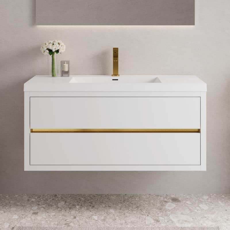 Abruzzo 48" Wall-Mount Bathroom Vanity with Stone Resin Top and Dual Soft-Close Drawers