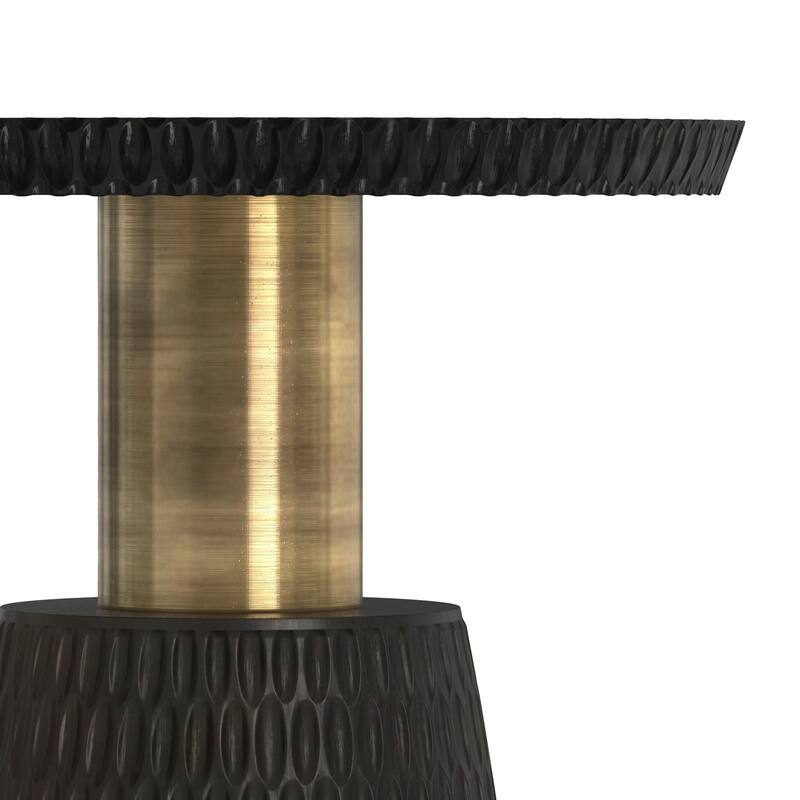 WYNDENHALL Violeta SOLID MANGO WOOD and Metal 16 inch Wide Round Contemporary Side Table in Black, Gold - 16" d x 16" w x 20" h