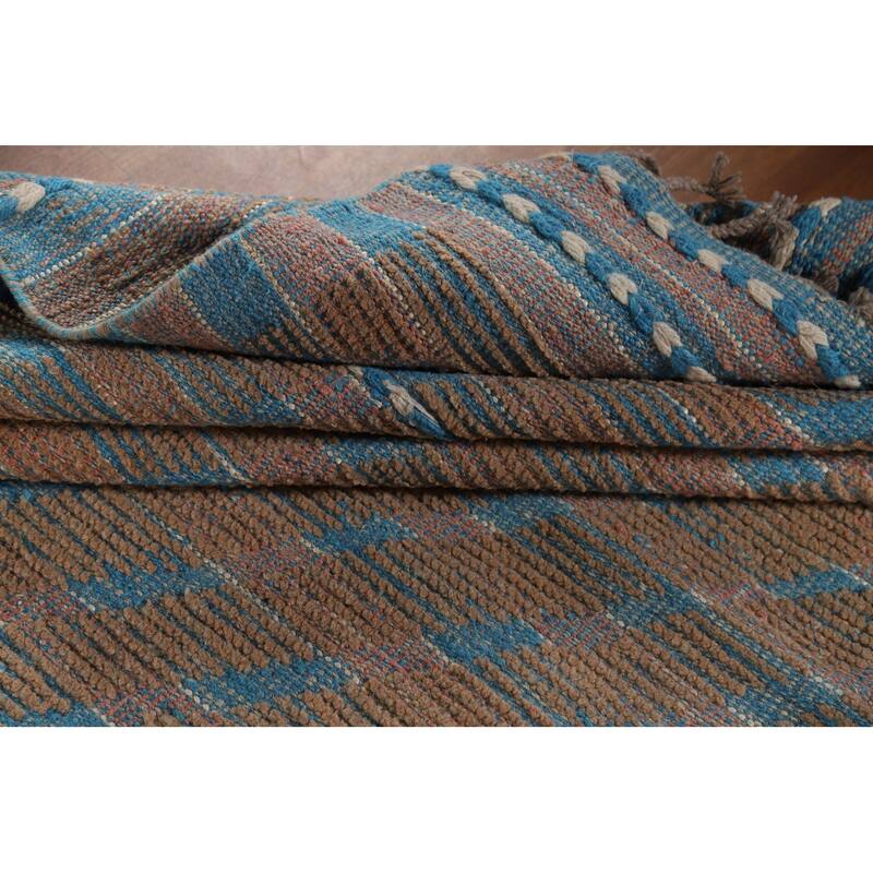 All-Over Striped Moroccan Oriental Area Rug Handmade Wool Carpet - 8'10" x 12'7"