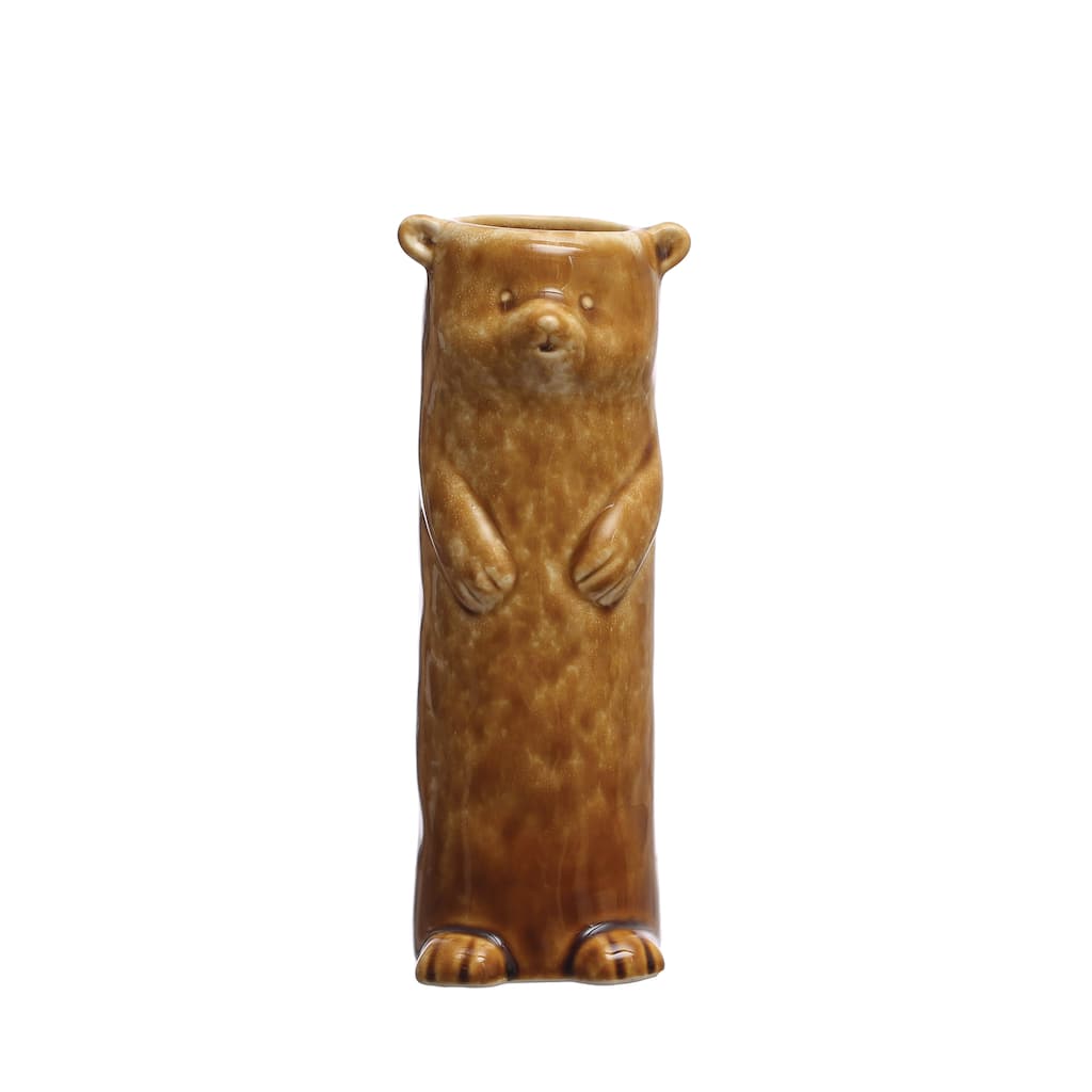 Stoneware Bear Vase with Reactive Crackle Glaze