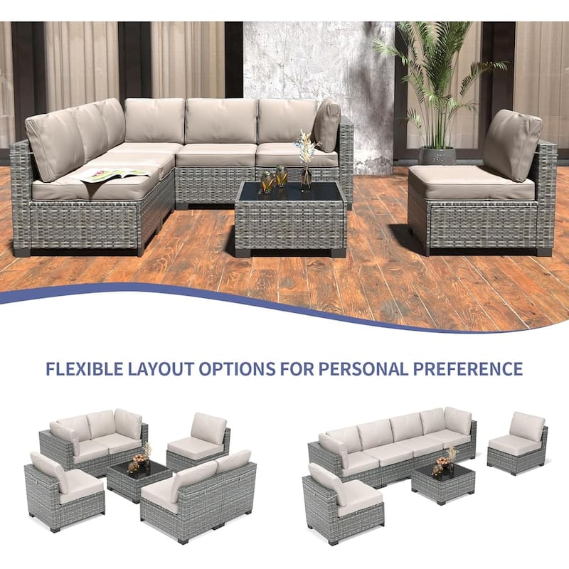 IDEALHOUSE 7-Piece PE Rattan Wicker Outdoor Patio Furniture Set