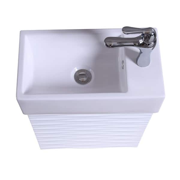 slide 2 of 9, 17.75" Ripple White Wall Mount Bathroom Vanity with Sink, Chrome Faucet, Pop-Up Drain and Overflow White