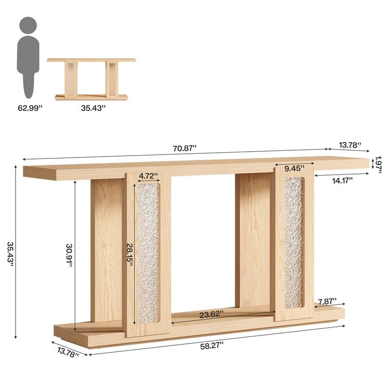 71 Inches Farmhouse Sofa Table with Acrylic Legs for Hallway - 13.8" W x 70.9" L x 35.4" H