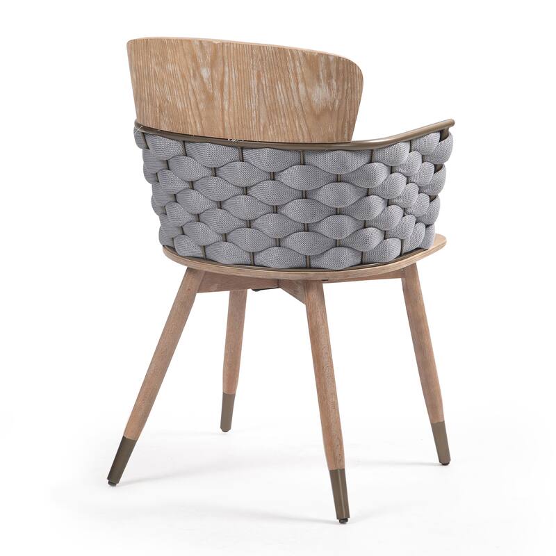Set of 2 Bechor Beige and Gray Woven Fabric Dining Chair with Natural Wood Legs