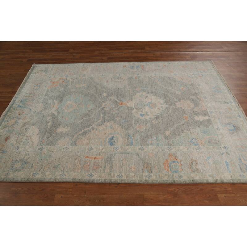 Hand Knotted Oriental 100% Wool Carpet Transitional All-Over Greys & Charcoal Oushak Area Rug - 6' 10'' X 5' 0''