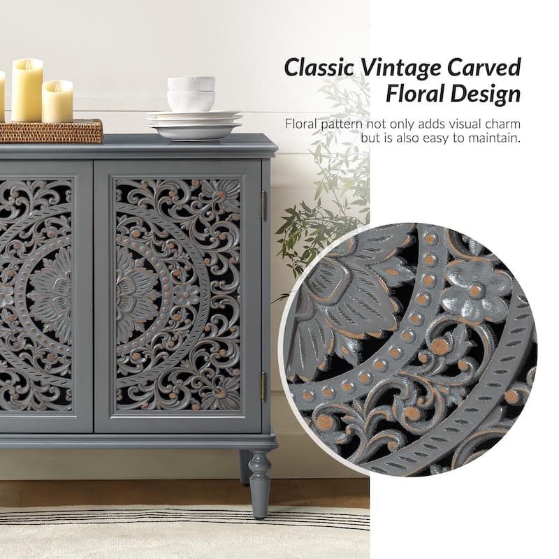 Ismenides Multifunctional 32" Tall 2-Door Accent Cabinet with Floral Design and Solid Wood Legs by HULALA HOME