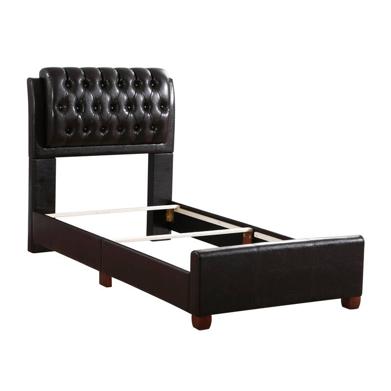 Twin Size PU Panel Bed with Sturdy PU Construction and Space-Saving Design