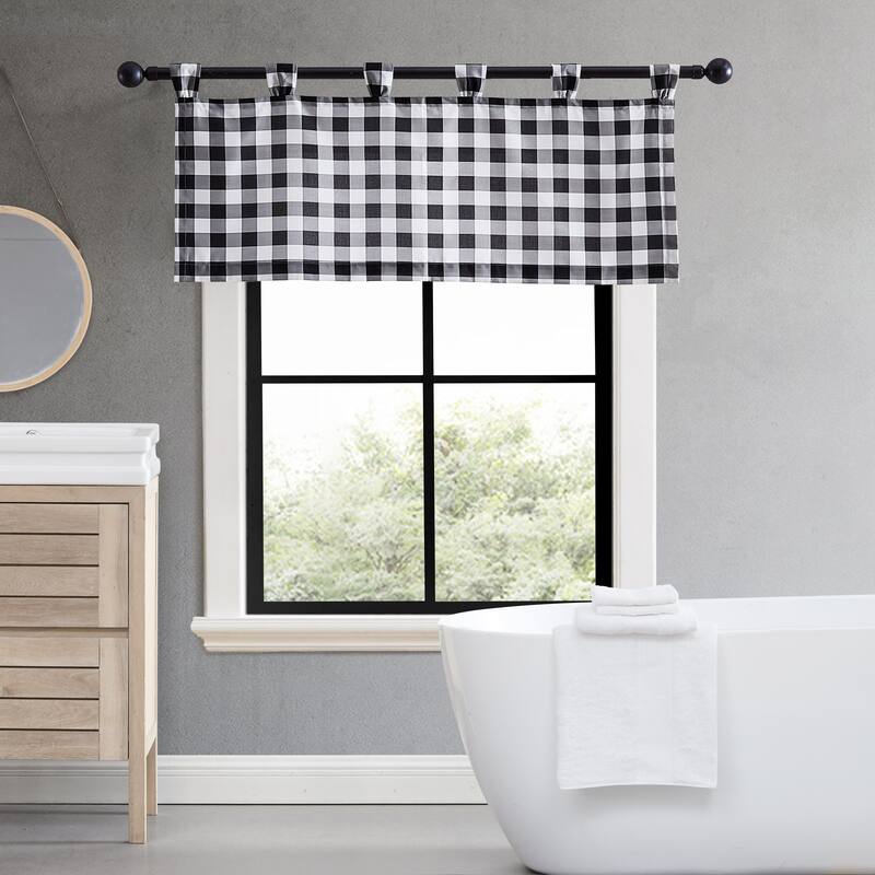 Eddie Bauer Mountain Plaid Black Tab Top Window Valance - 50 x 20