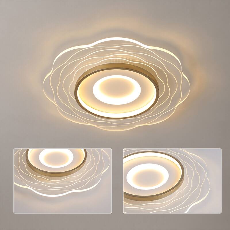 Waves Flush Mount LED Ceiling Light Dimmable with Remote Control On