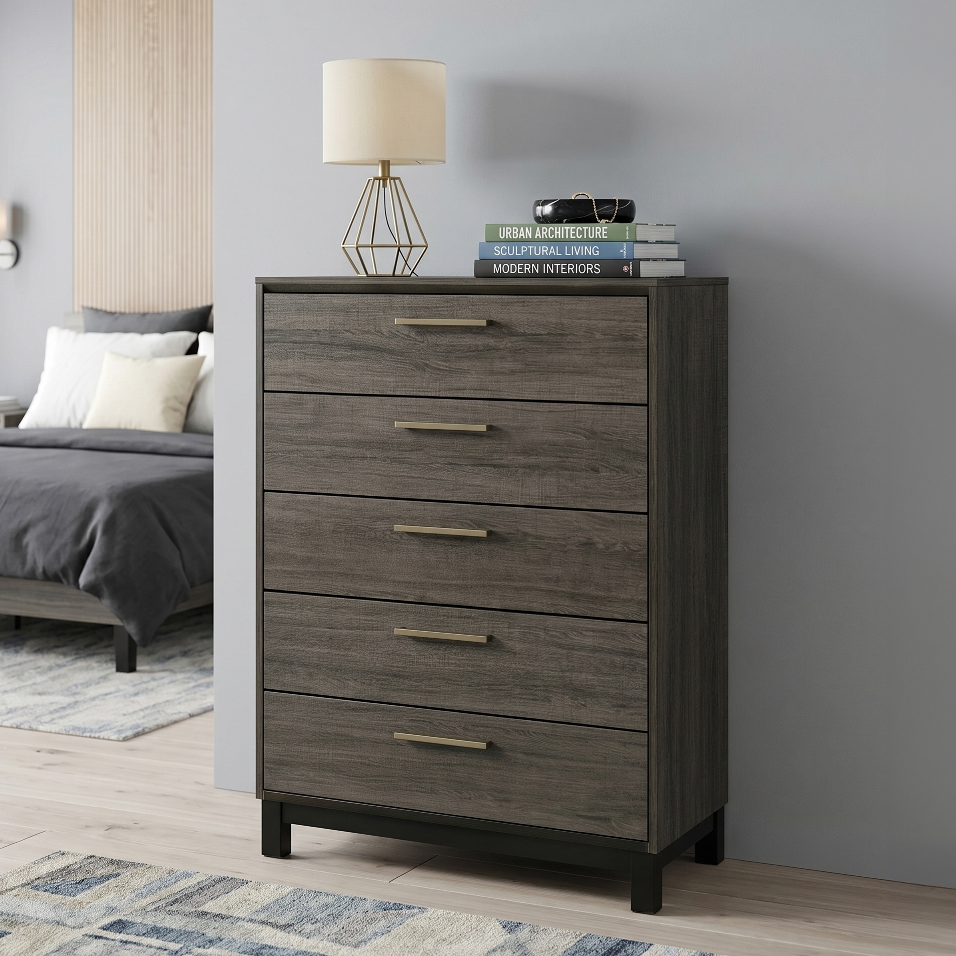 Roundhill Furniture Ioana 187 Antique Grey Finish Wood 5 Drawers Chest