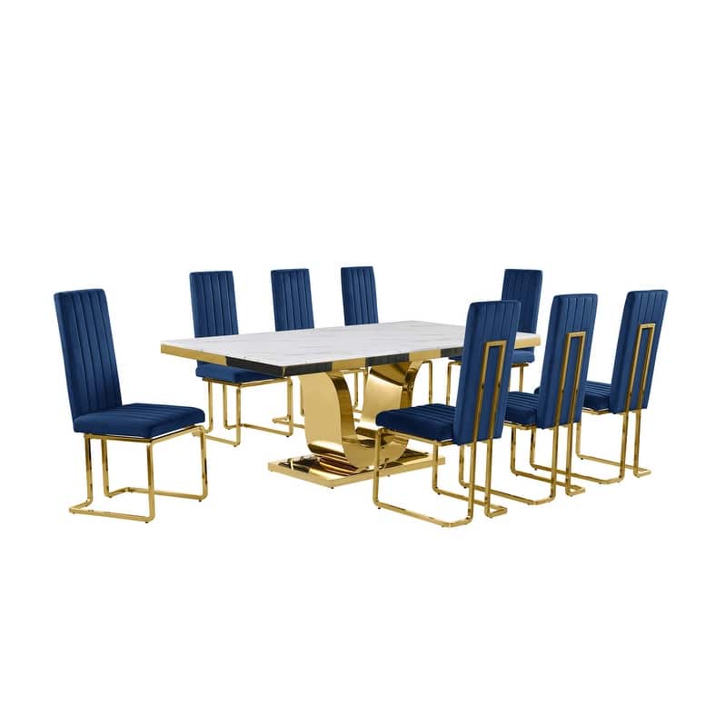 Best Quality Furniture D321-SC344-7 Dining Set with 78" White Marble Top
