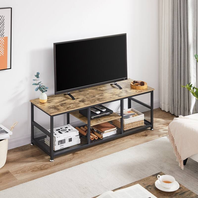 VECELO Industrial TV Stand for Televisions up to 80 Inch,70" Entertainment Center with Open Storage Shelves,Console Table