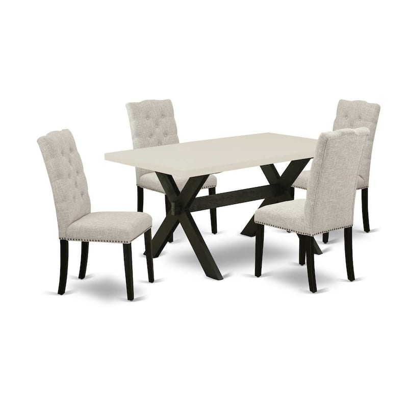HomeStock 5-Piece Rectangle Natural Oak Finish Solid Wood Top Dining Table with 4 Upholstered Chairs with Lattice Back