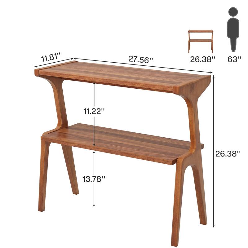 Wood 2-Tier Slim End Side Chairside Table for Living Room