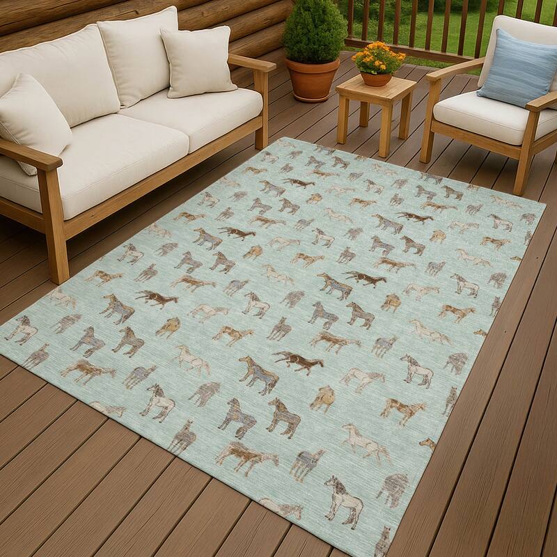 Machine Washable Indoor/ Outdoor Horses Chantille Rug