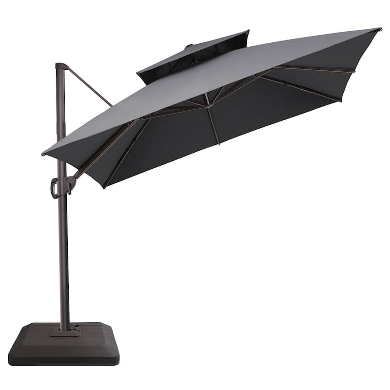 10FT Square Patio Cantilever-Offset 360 Degree Rotation Umbrella with Base