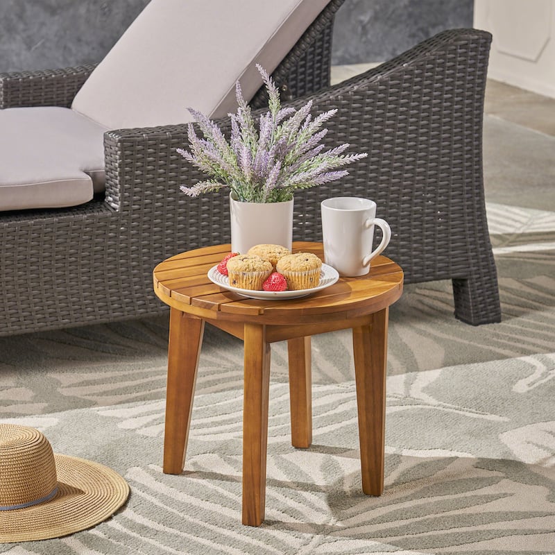 Roomfitters Outdoor Side Table, 16" Round Acacia Wood Patio Accent Table for Garden, Balcony or Deck, Teak Finish - Teak