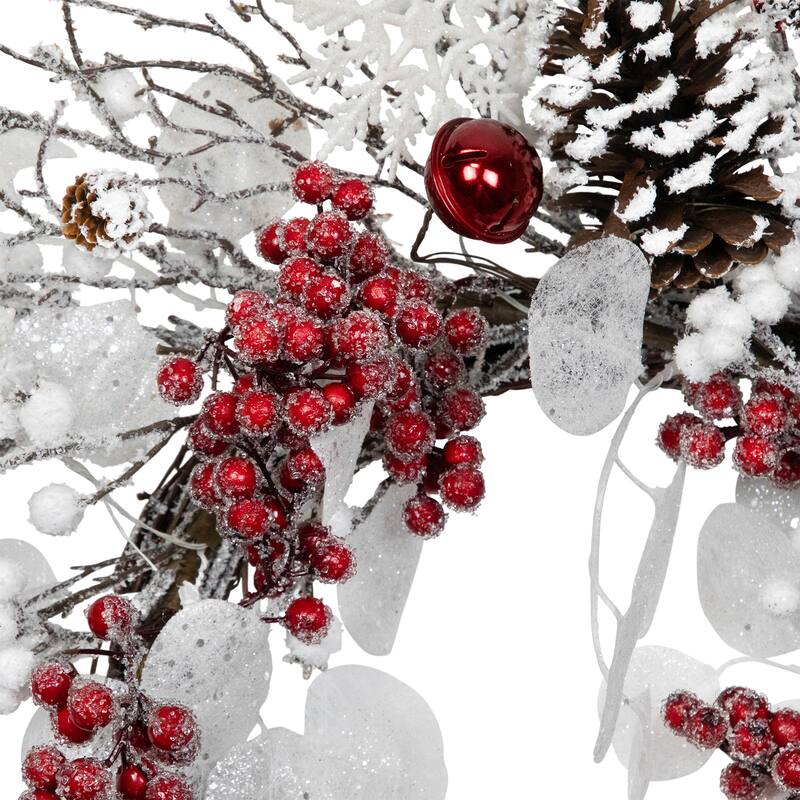 Berries and Snowflakes Artificial Christmas Wreath - 24" - Red and White - Unlit