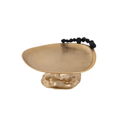 Gold Footed Cake Plate with Black Pebble Detail