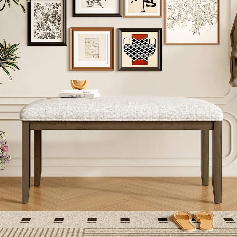 Modern Storage Bench with Solid Wood Leg, Linen Upholstered