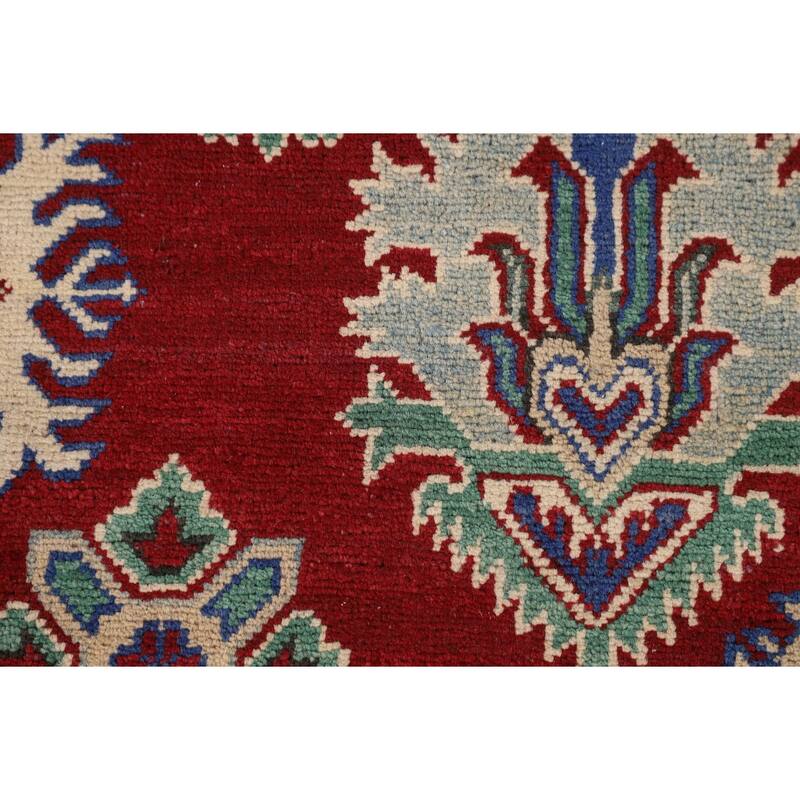 Red Geometric Kazak Oriental Area Rug Hand-Knotted Wool Carpet - 5'8" x 8'4"