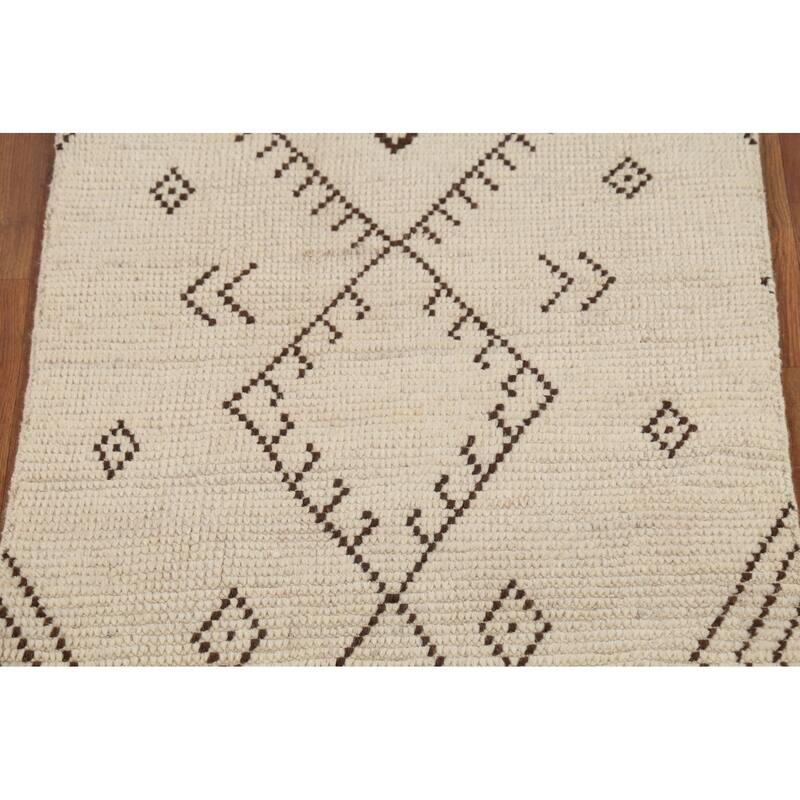 Ivory Geometric Moroccan Oriental Accent Rug Handmade Wool Carpet - 2'10"x 5'7"