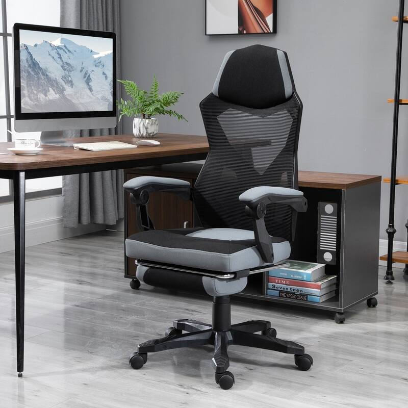 Ergonomic Office Chair with Reclining Backrest and Retractable Footrest - 22.75"W x 28.25"D x 42.5"-46.5"H