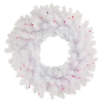 Pre-Lit Geneva White Spruce Artificial Christmas Wreath 24-Inch