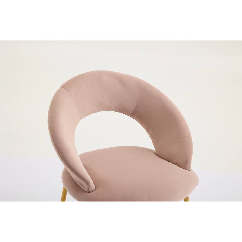 Set of 1 Dining Chairs With Curved Backrest and Golden Metal Legs