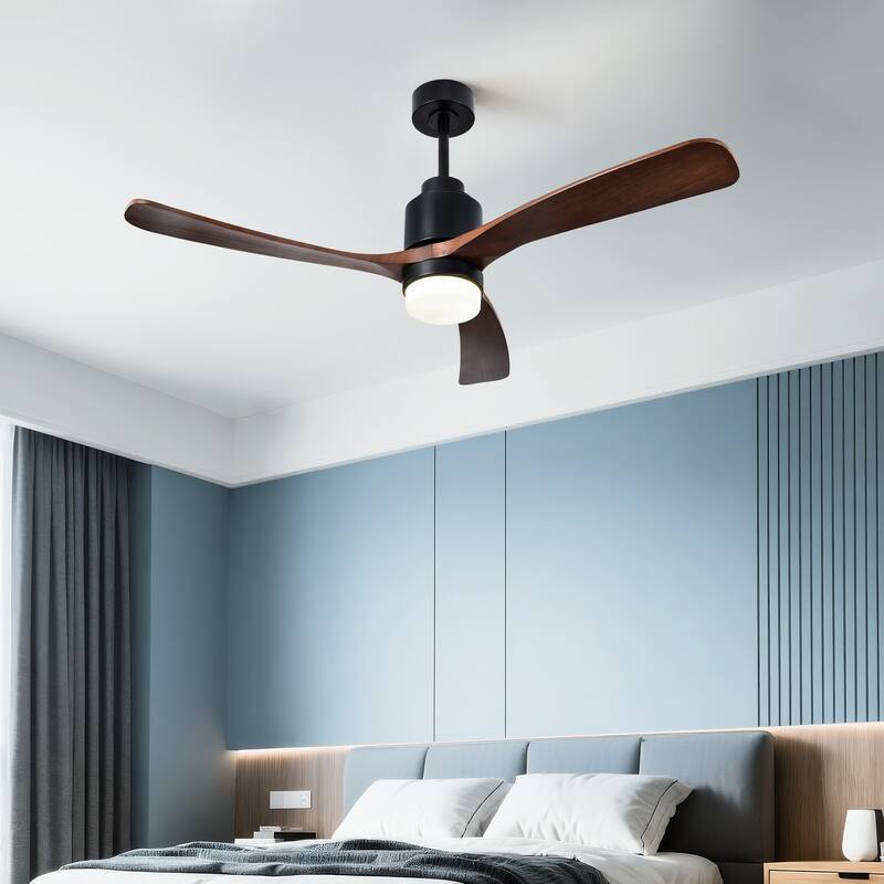 Matte Black 52 in. Integrated LED Indoor 3-Blade Ceiling Fan with Wood Blades, 6-Speed Remote Control