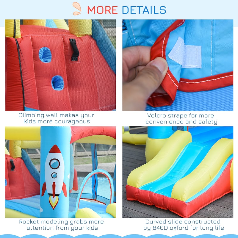 Outsunny 4-in-1 Kids Inflatable Bounce House Jumping Castle with 2 Slides, Climbing Wall, Trampoline, & Water Pool Area