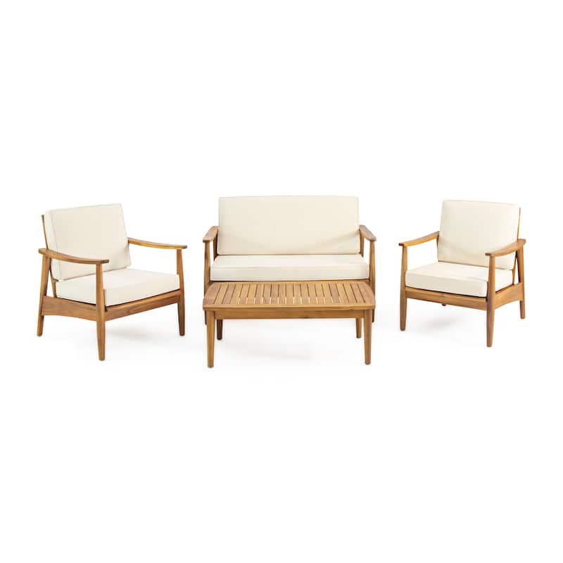 Willowbrook Outdoor Acacia Wood 4 Seater Chat Set by Christopher Knight Home - Teak/Beige