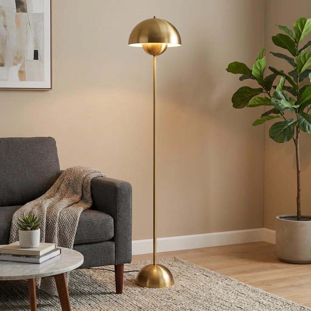 Industrial Metal Shade White/Black/Gold Floor Lamp with Foot Switch Modern Tall Standing Lamp for Living Room