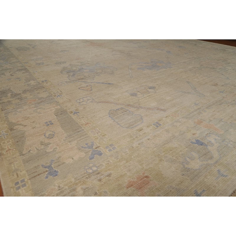 Floral Vegetable Dye Oushak Turkish Ug Handmade Wool Carpet - 8'10"x 12'0" - 8'10"x 12'0" - Ivory/Beige